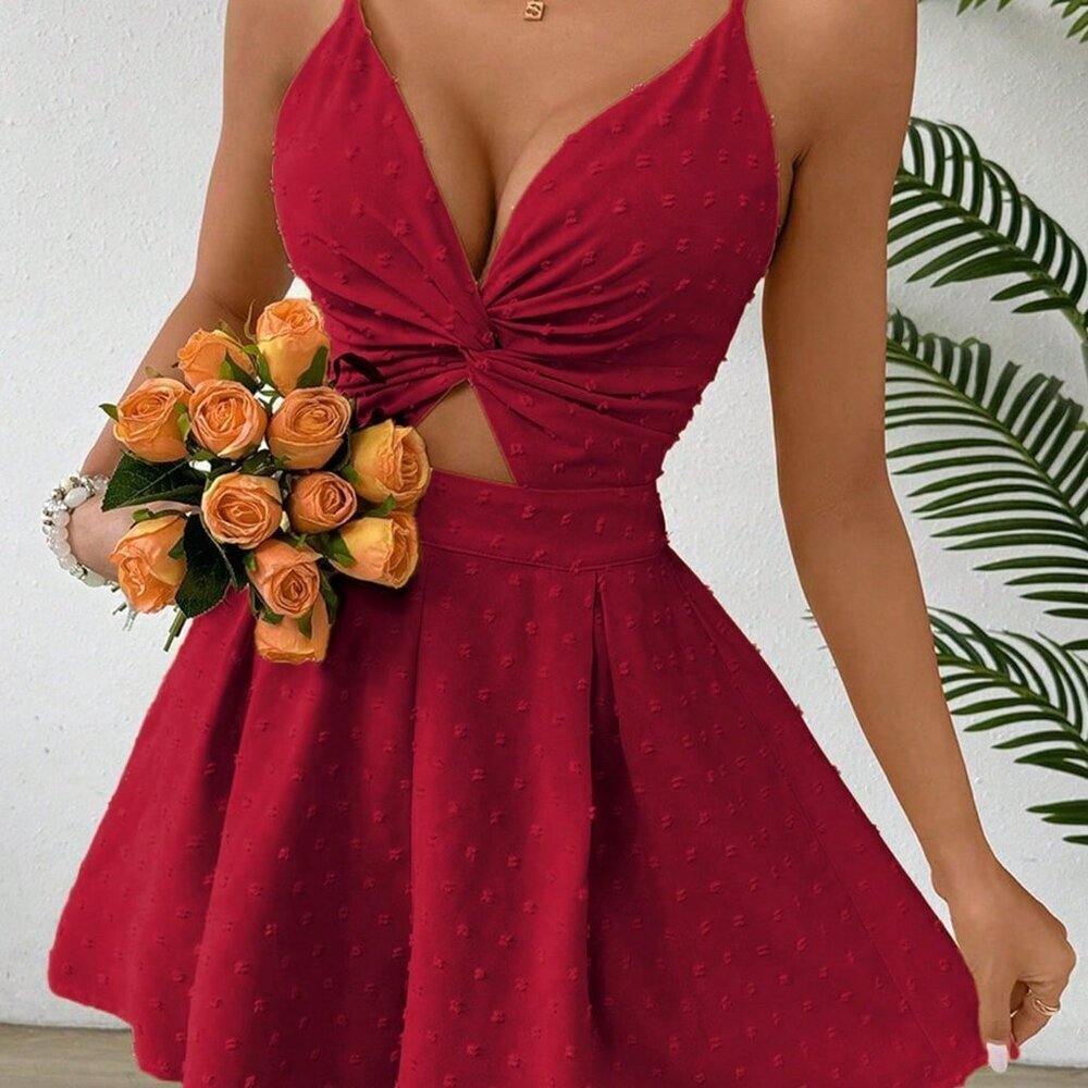 Burgundy Sexy Women's Twist Cutout Camisole Romper